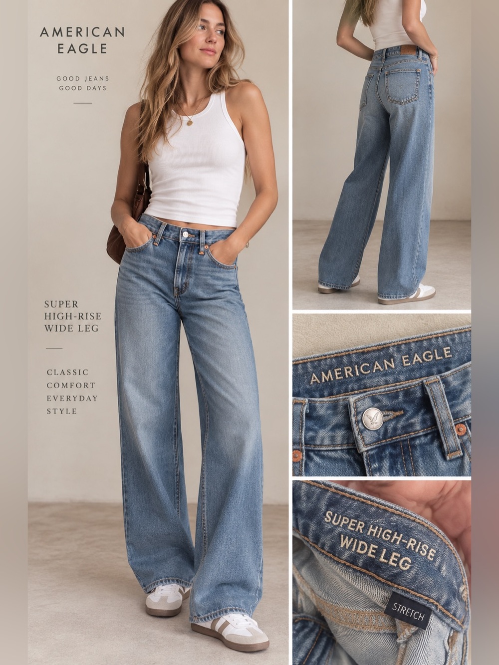 American Eagle Super High-Rise Wide-Leg Stretch Jeans Light Wash
